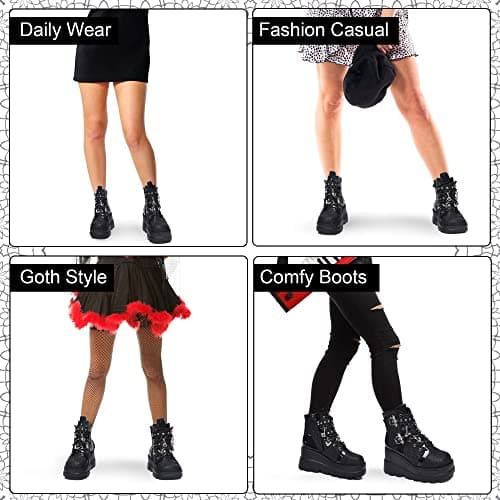 Gothniero Women's Black Holographic Combat Ankle Boots with Chunky Heel and Side Zip (US 5.5-11)