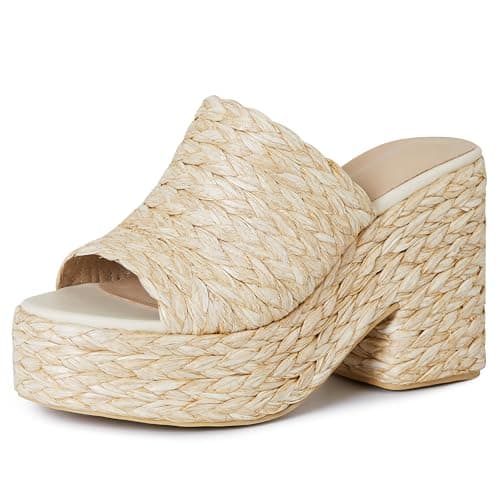 CYNLLIO Chunky Heel Espadrille Platform Slides for Summer Party