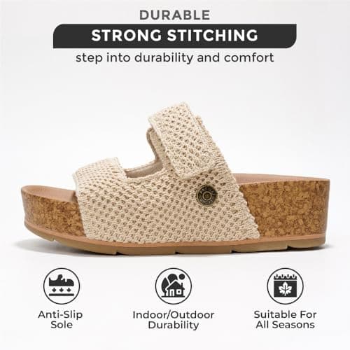 Pismo Women's Genuine Leather Summer Sandals - Comfortable Memory Foam Wedges
