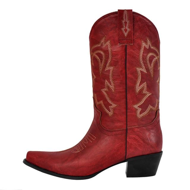 Red Yolkomo Western Cowgirl Boots, Pointed Toe Mid Calf Knee High