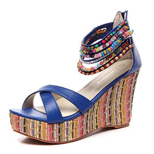 Get More Beauty Women's Pearls Across Top Platform Sandals