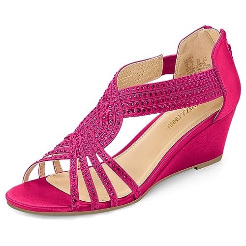 PIZZ ANNU Women's Sparkly Rhinestone Open-Toe Low Wedge Sandals for Bridal Dance Evening