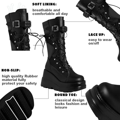 Tscoyuki Women's Gothic Platform Boots for Concerts and Festivals