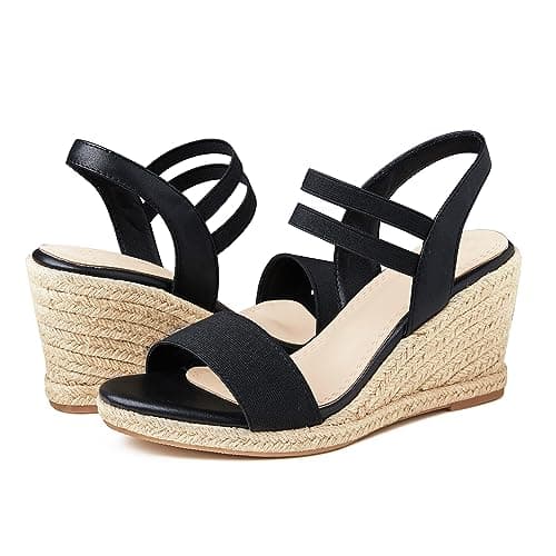 Women's Low Wedge Espadrille Sandals with Elastic Ankle Straps