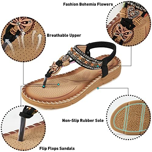 Aomigoct Women's Summer Bohemian Flat Sandals Comfortable Ankle Strap