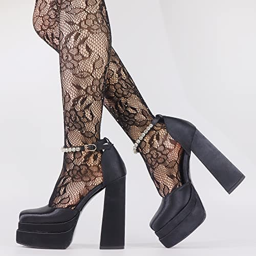 Mikarka Silk Satin Stacked Platform Rhinestone Heels for Party & Wedding