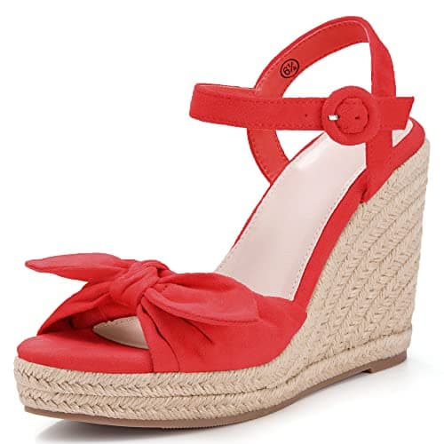 Coutgo Women's Bow Platform Wedge Sandals Open Toe Heels
