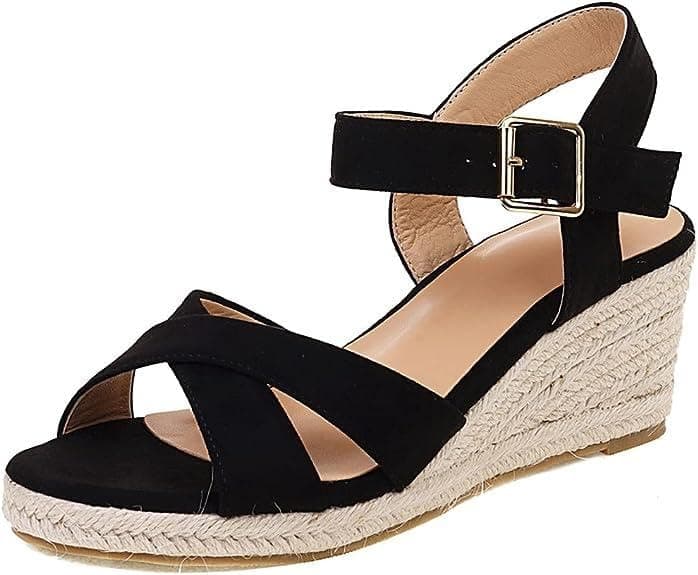 DREAMCIA Women's Wedge Espadrille Platform Sandals Open Toe Buckle Dress ShoesSummer