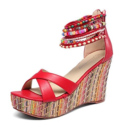 Get More Beauty Women's Pearls Across Top Platform Sandals