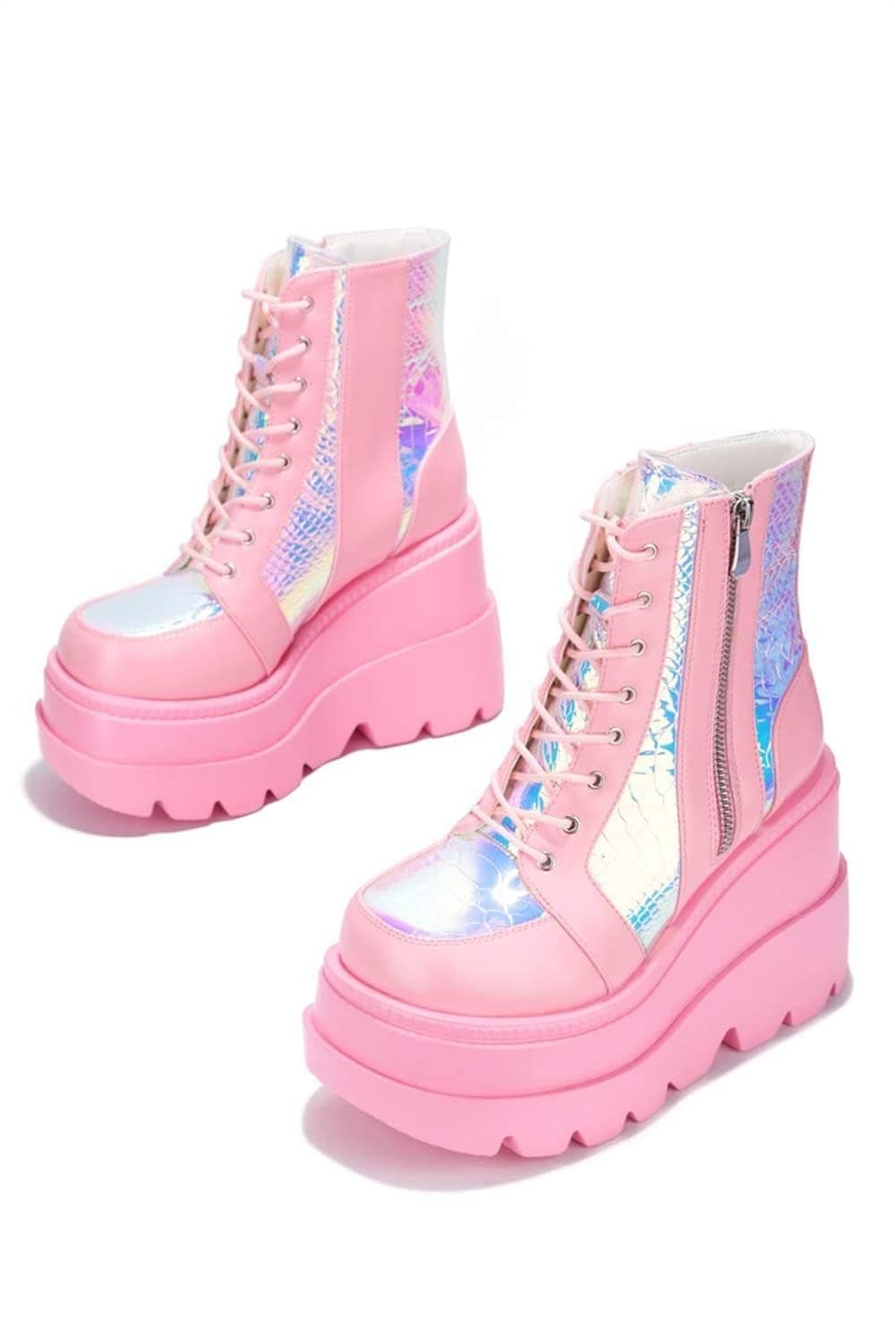 BORAMAX Women's Chunky Platform Mid-Calf Zip Booties