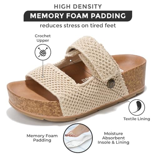 Pismo Women's Genuine Leather Summer Sandals - Comfortable Memory Foam Wedges