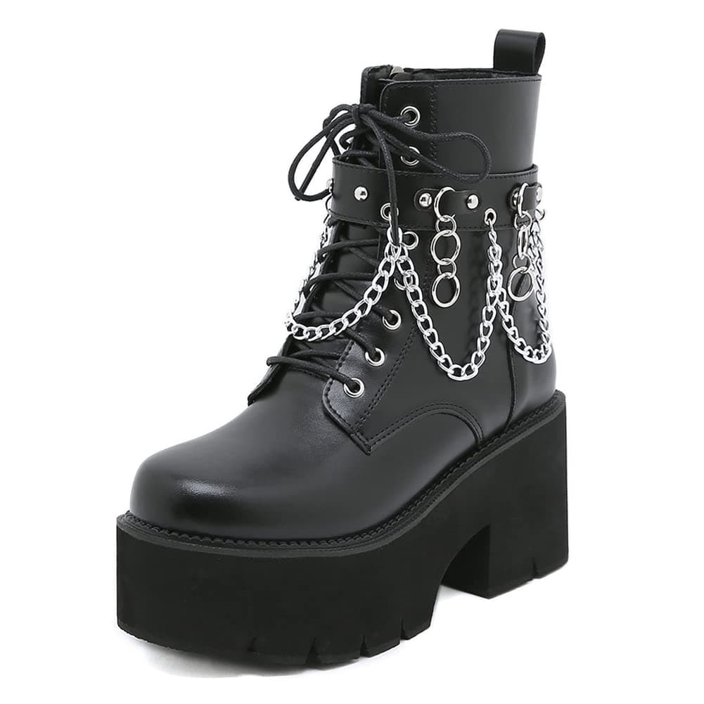 mikarka Women's Studded Black Chunky Heel Combat Ankle Boots