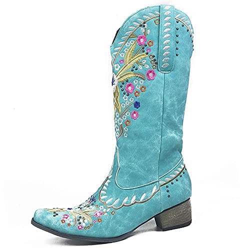 Erocalli Women's Western Mid Heel Embroidered Claf Boot