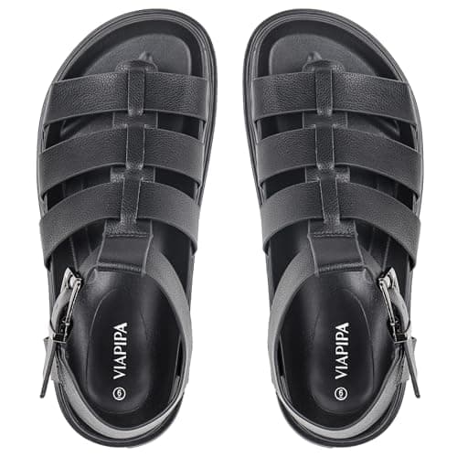 Viapipa Chunky Platform Sandals for Women-Ankle Strap Open Toe Support