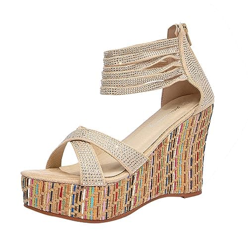Get More Beauty Women's Pearls Across Top Platform Sandals