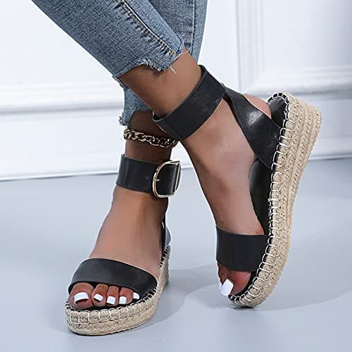 Fululuer Wide Width Espadrille Sandals for Women (I-Brown, 8.5)