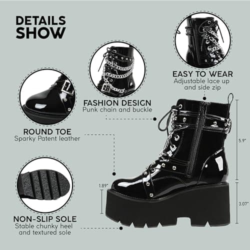Mikarka Women's Black Chunky Heel Combat Booties