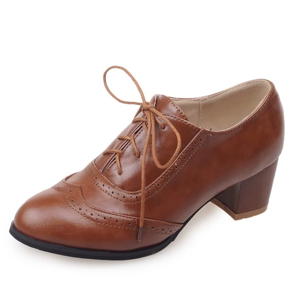 Mikarka Women's Vintage Chunky Heel Brogued Oxford Shoes