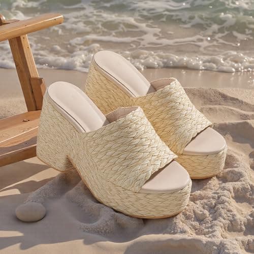 CYNLLIO Chunky Heel Espadrille Platform Slides for Summer Party