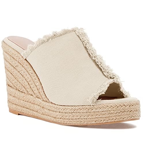 Juliet Holy Women's Denim Peep Toe Wedge Espadrille Sandals