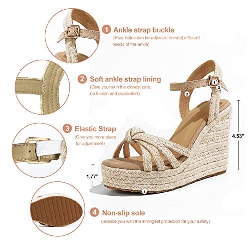 Mikarka Women's Platform Ankle Strap Open Toe Espadrille Wedge Sandals for Summer