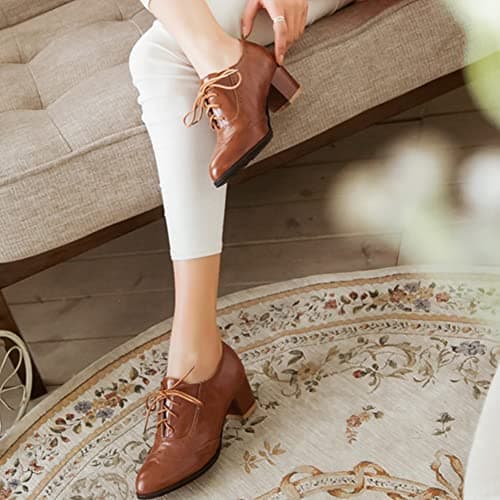 Mikarka Women's Vintage Chunky Heel Brogued Oxford Shoes