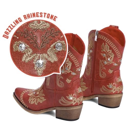 RivalranWestern Embroidered Cowgirl Boots with Sparkly Rhinestones