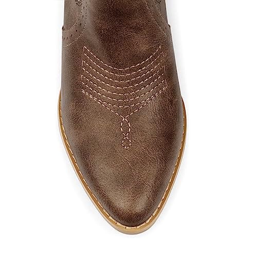Zzheels Women's Mid-calf Embroidered Cowboy Boots Chunky Heels