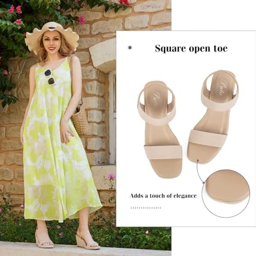 Putu Women's Square Toe Espadrille Platform Wedges with Elastic Ankle Strap