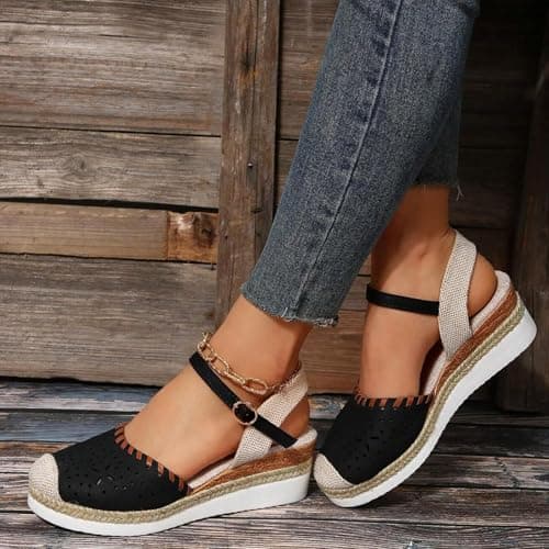 2025 Women's Comfortable Anti-Slip Espadrille Wedge Sandals with Adjustable Buckle