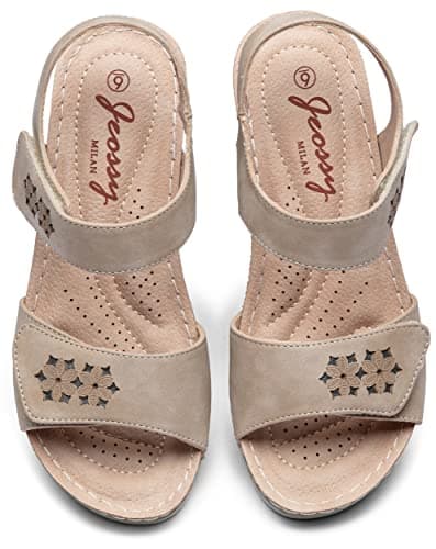 Jeossy Women's Comfortable Platform Wedge Sandals with Buckle