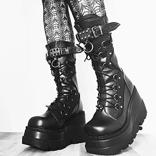 ZKXYFFS Chunky Heel Punk Goth Lace-Up Women's Boots
