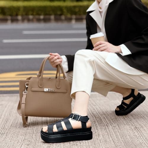 Viapipa Chunky Platform Sandals for Women-Ankle Strap Open Toe Support