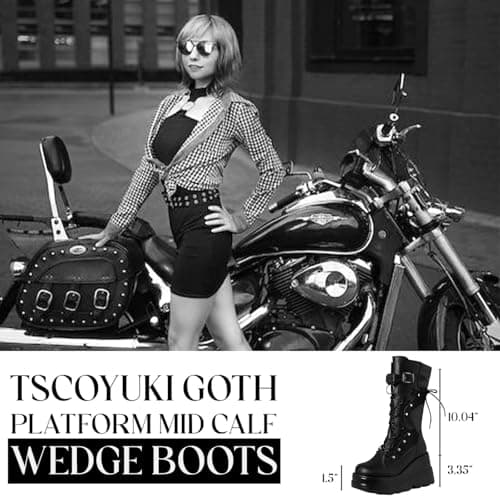 Tscoyuki Women's Gothic Platform Boots for Concerts and Festivals