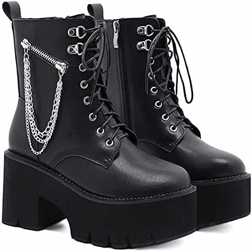 Rui Yue Women's Chunky Ankle Zipper Combat Boots
