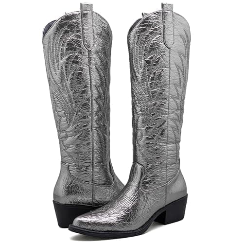 GLOBALWIN Women's Cowboy Cowgirl Embroidered Knee High Boots