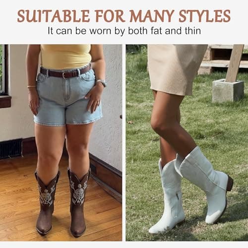 Jeossy Women's Embroidered Cowboy Mid Calf Boots