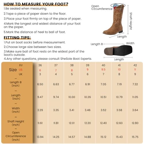 SheSole Women's Mid-Calf Square Toe Western Boots - Brown