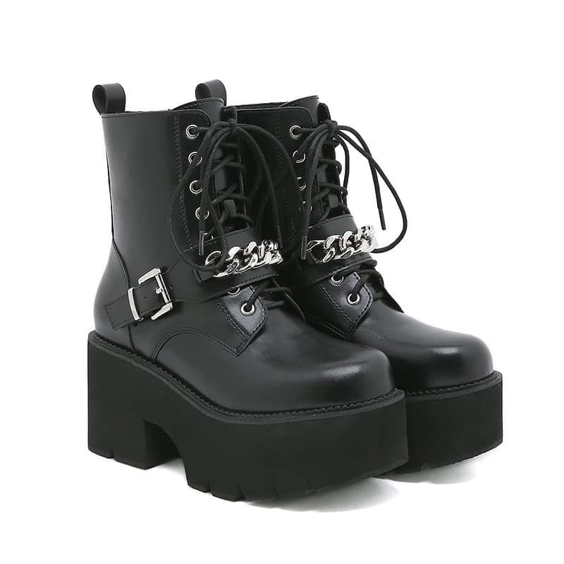 Women's Black Lace up Goth Platform Boots for Cosplay Fashion Punk Style.