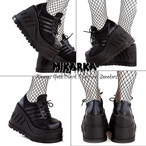 Women's Black Platform Booties with Lace-Up Wedge and Round Toe Combat Ankle Boots