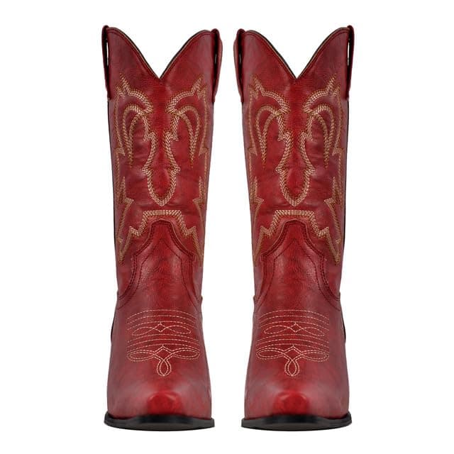 Red Yolkomo Western Cowgirl Boots, Pointed Toe Mid Calf Knee High