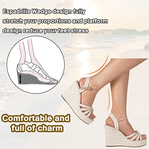 Mikarka Women's Platform Ankle Strap Open Toe Espadrille Wedge Sandals for Summer