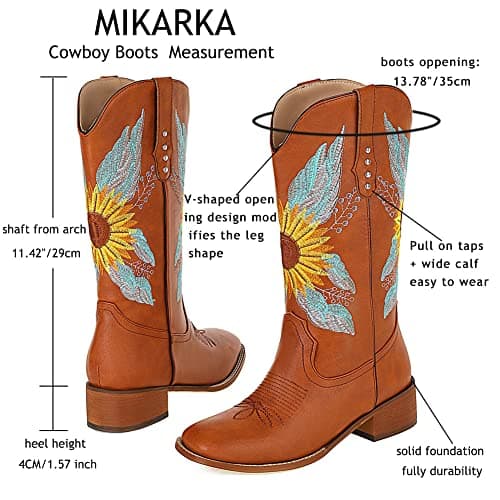 Mikarka Women's Embroidered Mid-Calf Western Cowboy Boots
