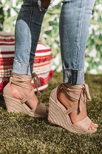 Seraih Women's Lace-Up Espadrille Wedge Sandals Heels Ankle Strap Summer Shoes