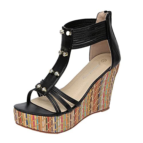 Get More Beauty Women's Pearls Across Top Platform Sandals