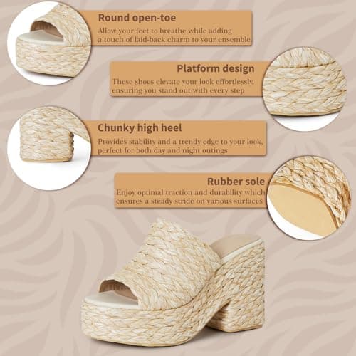 CYNLLIO Chunky Heel Espadrille Platform Slides for Summer Party