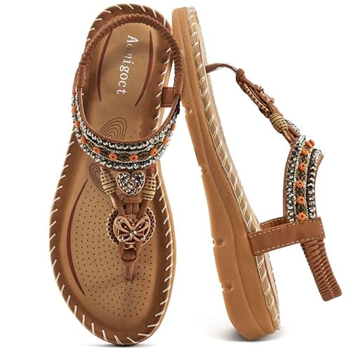 Aomigoct Women's Summer Bohemian Flat Sandals Comfortable Ankle Strap