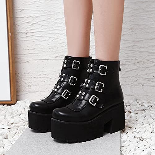 Gothic Zipper Studded Ankle Boots for Women, Chunky Heel Platform Booties