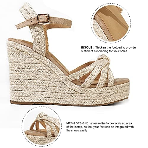 Mikarka Women's Platform Ankle Strap Open Toe Espadrille Wedge Sandals for Summer