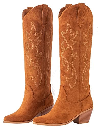 Classic Embroidered ZXHYZLZ Cowgirl Boots for Women Knee High 2" Heel